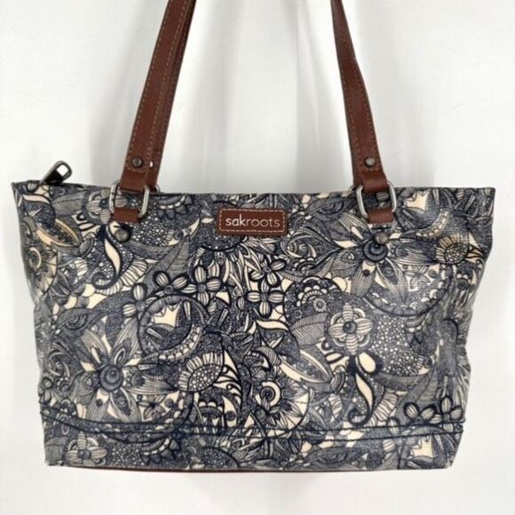 SAKROOTS Navy Spirit Desert Artist Circle Small Satchel Tote Coated Canvas Navy - Picture 1 of 11